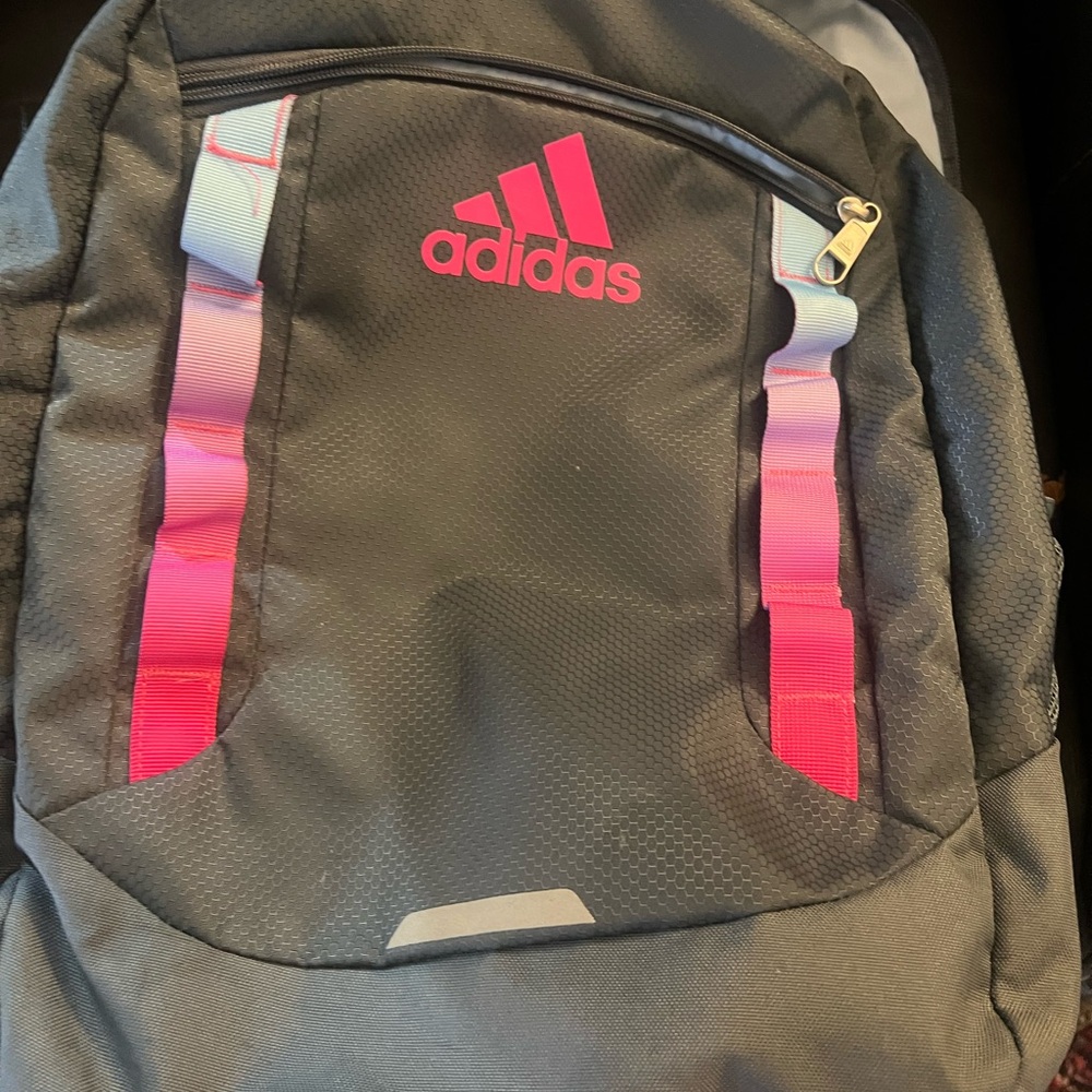 Adidas Gray Backpack with Pink Logo and Ombre Straps
